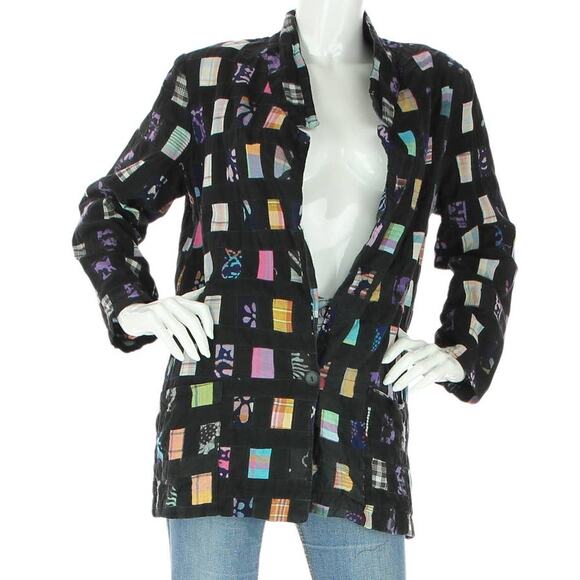 80s Vintage Rainbow Plaid Patchwork Boho Festival Hippie Blazer Jacket Coat - Picture 1 of 7